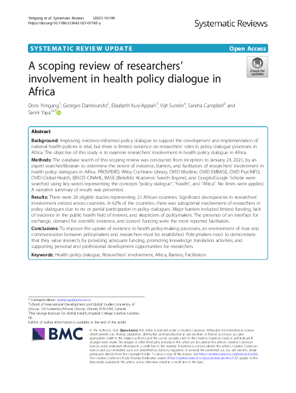 (PDF) A scoping review of researchers’ involvement in health policy ...