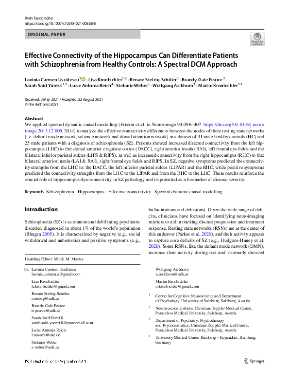 (PDF) Effective Connectivity of the Hippocampus Can Differentiate ...