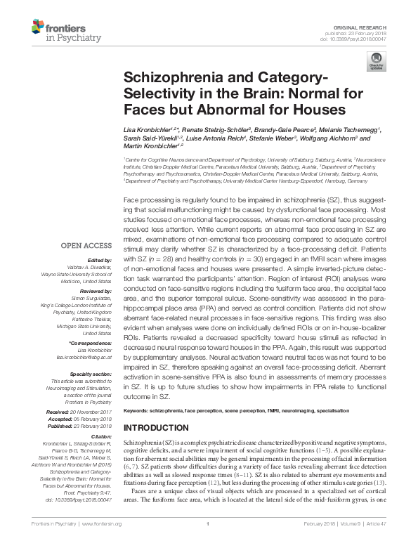 (PDF) Schizophrenia and CategorySelectivity in the Brain Normal for
