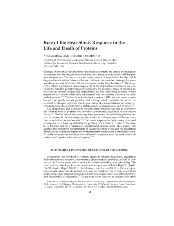 (PDF) Role of the Heat-Shock Response in the Life and Death of Proteins