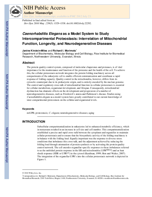 (PDF) Caenorhabditis elegans as a model system to study ...