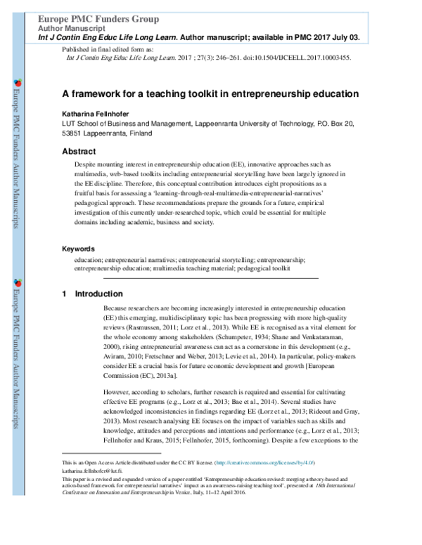 (PDF) A framework for a teaching toolkit in entrepreneurship education