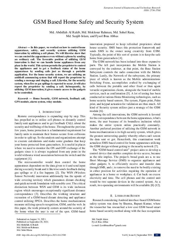 (PDF) GSM Based Home Safety and Security System