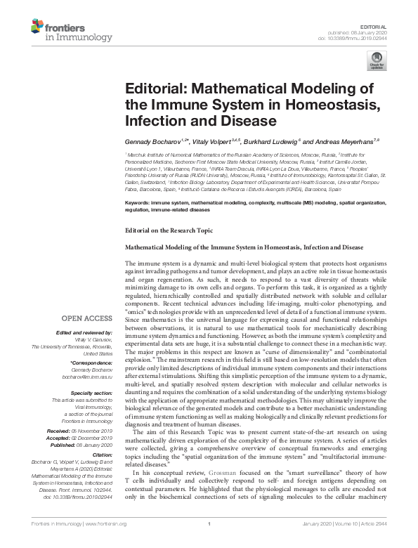 (PDF) Editorial: Mathematical Modeling of the Immune System in ...