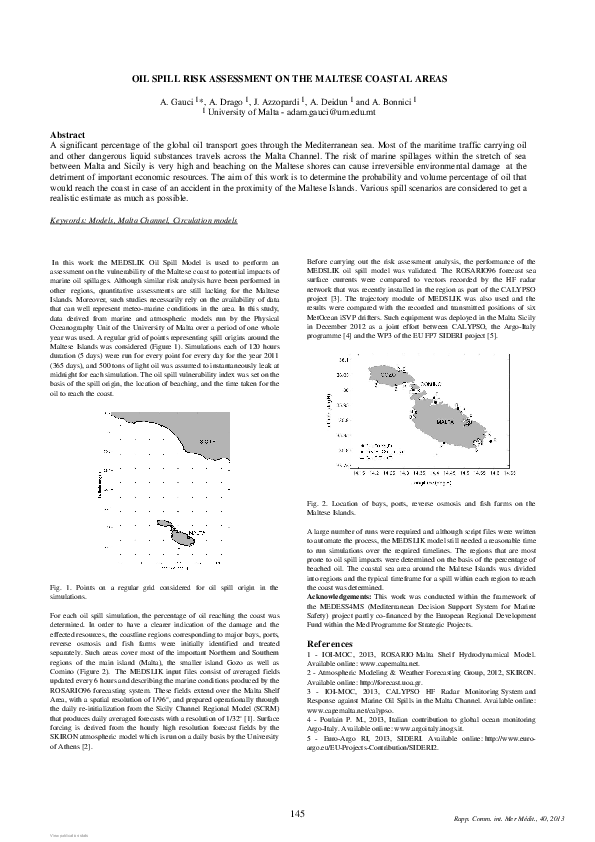 (PDF) Oil Spill Risk Assessment on the Maltese Coastal Areas