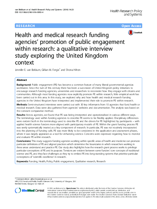 (PDF) Health and medical research funding agencies’ promotion of public ...
