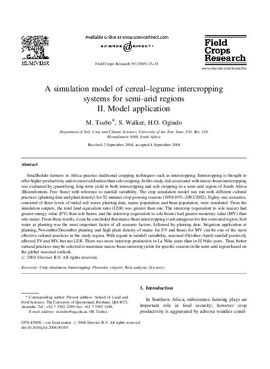 (PDF) A simulation model of cereallegume intercropping systems for