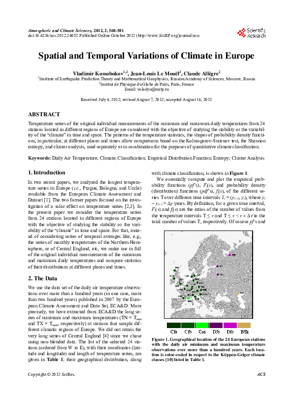(PDF) Spatial and Temporal Variations of Climate in Europe