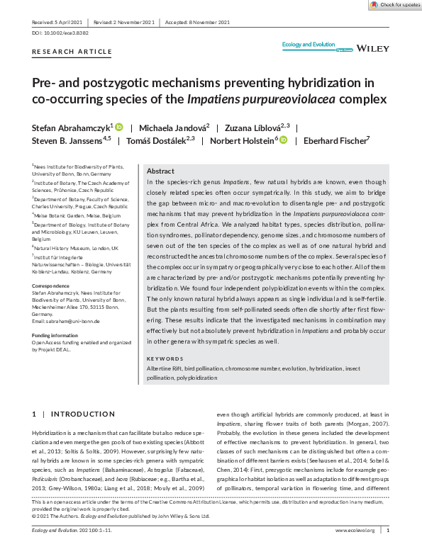 (PDF) Preand postzygotic mechanisms preventing hybridization in co
