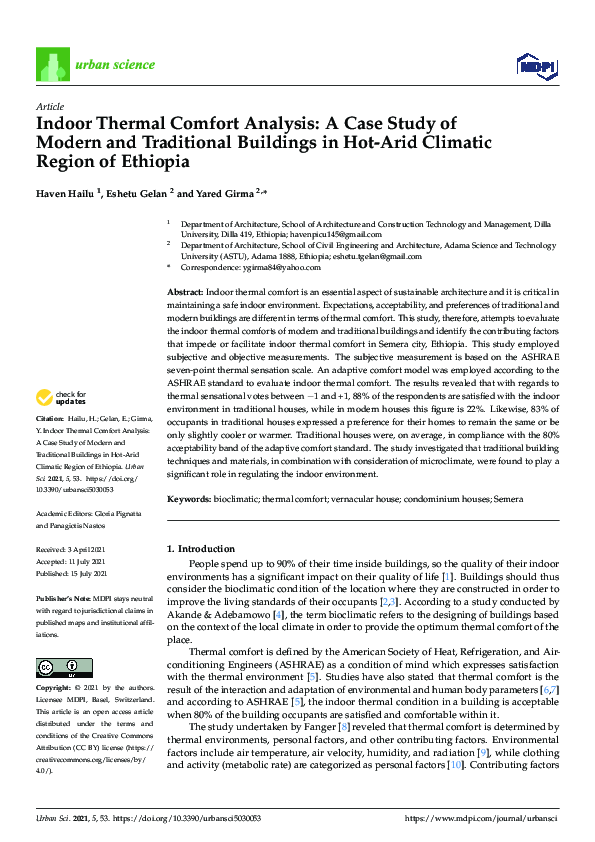 (PDF) Indoor Thermal Comfort Analysis: A Case Study of Modern and ...