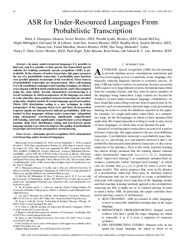 (PDF) ASR for Under-Resourced Languages From Probabilistic Transcription