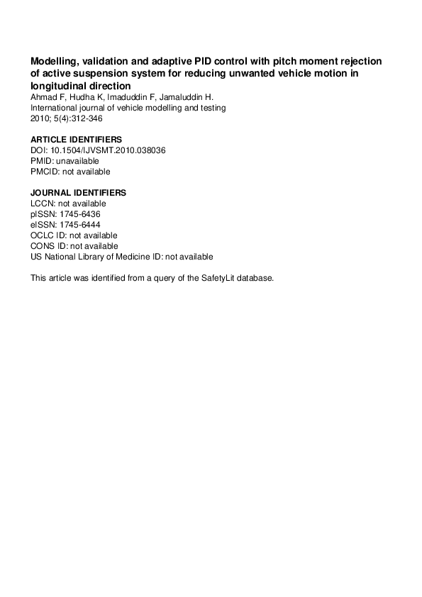 (PDF) Modelling, validation and adaptive pid control with pitch moment