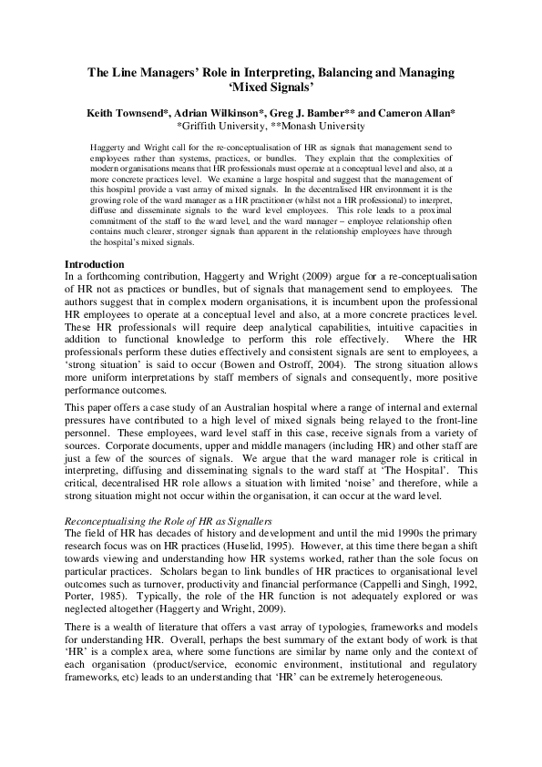 (PDF) The Line Managers' Role in Interpreting, Balancing and Managing ...