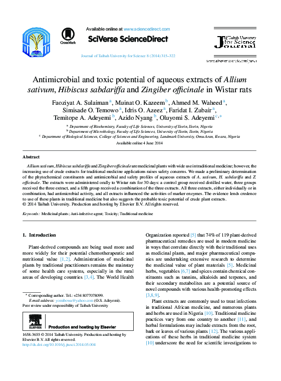 (PDF) Antimicrobial and toxic potential of aqueous extracts of Allium ...