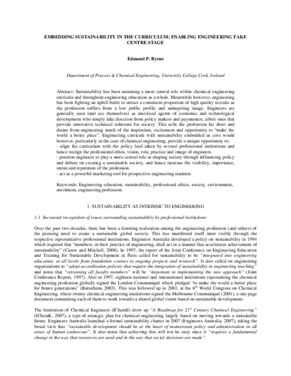 (PDF) Embedding Sustainability in the Curriculum; Enabling Engineering ...