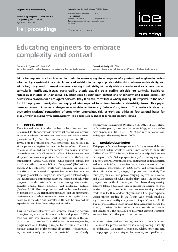 (PDF) Educating engineers to embrace complexity and context