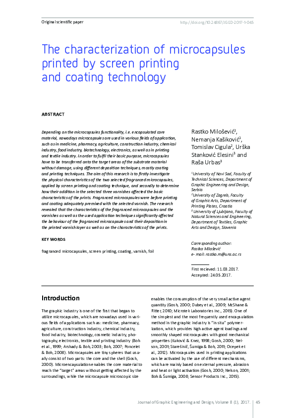 (PDF) The characterization of microcapsules printed by screen printing ...