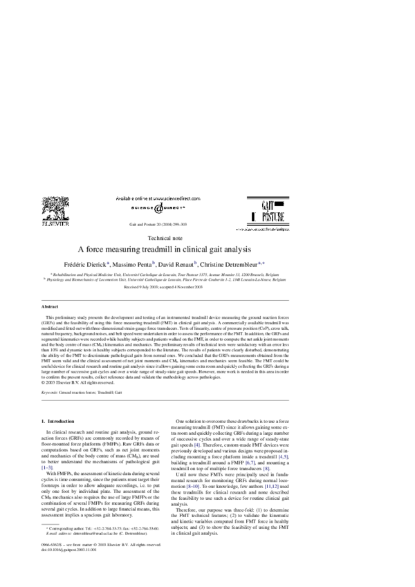 (PDF) A force measuring treadmill in clinical gait analysis