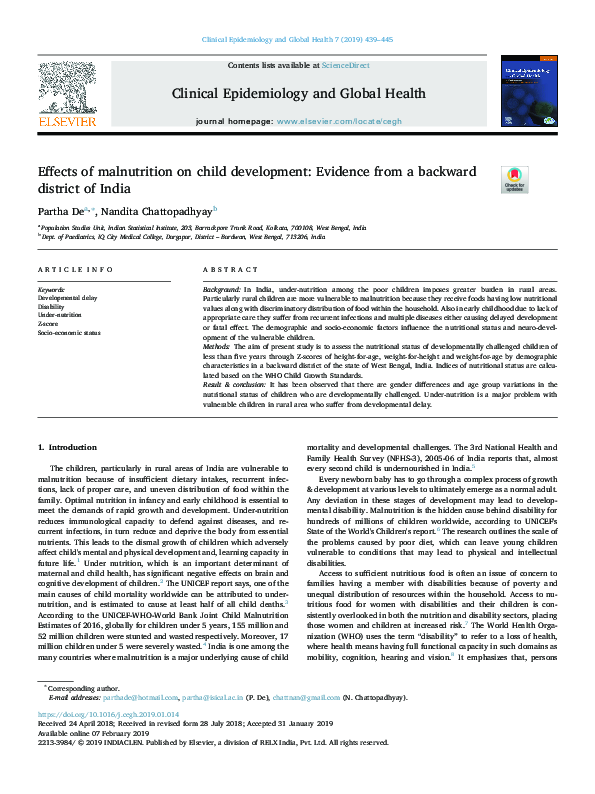 (PDF) Effects of malnutrition on child development: Evidence from a ...