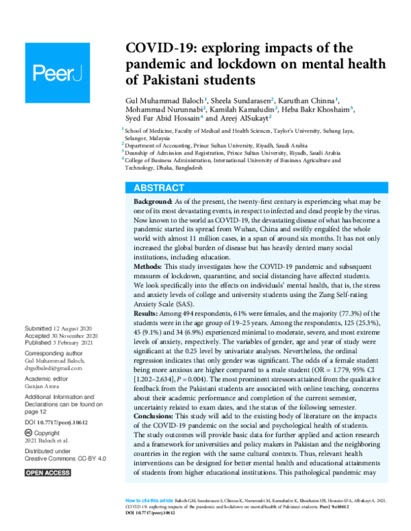 (PDF) COVID-19: exploring impacts of the pandemic and lockdown on ...