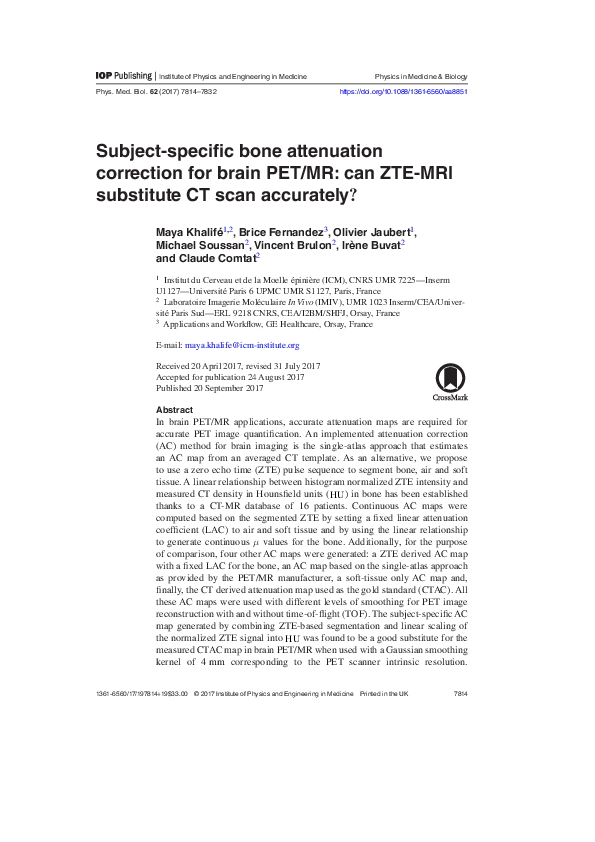 (PDF) Subject-specific bone attenuation correction for brain PET/MR ...