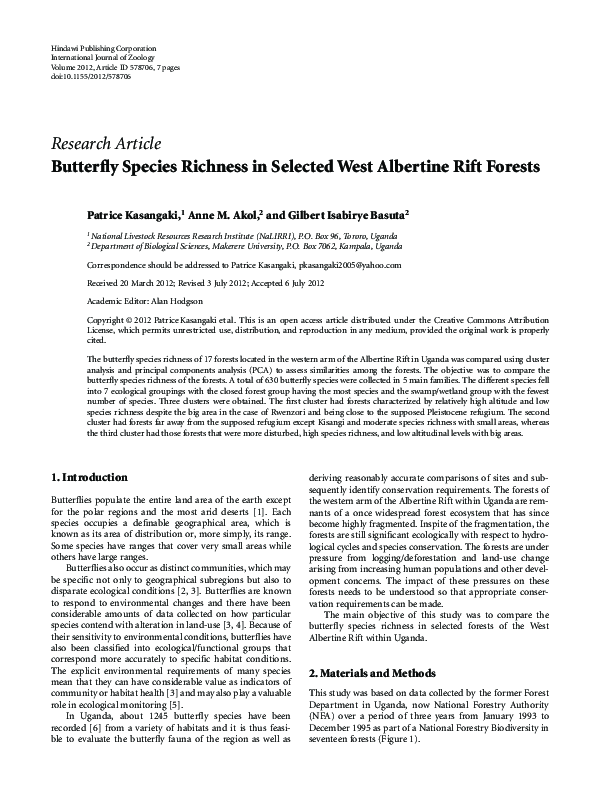 (PDF) Butterfly Species List for Selected West Albertine Rift Forests