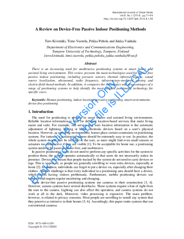 (PDF) A Review on Device-Free Passive Indoor Positioning Methods