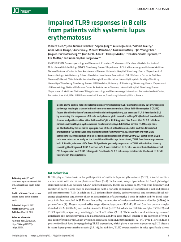 (PDF) Impaired TLR9 responses in B cells from patients with systemic ...