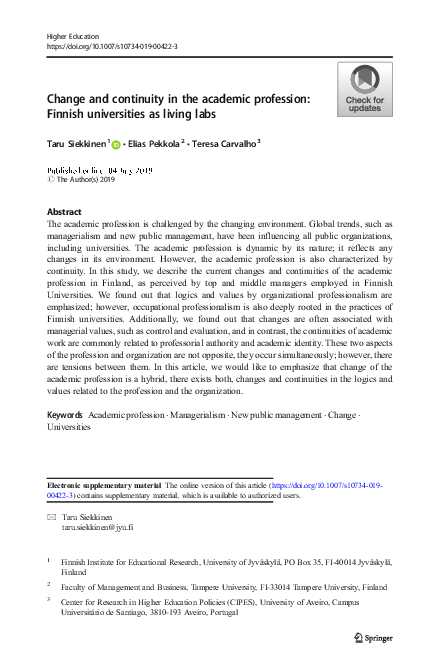 (PDF) Change and continuity in the academic profession: Finnish ...