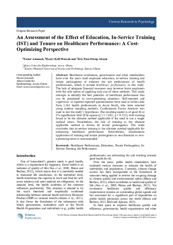 (PDF) An Assessment of the Effect of Education, In-Service Training ...