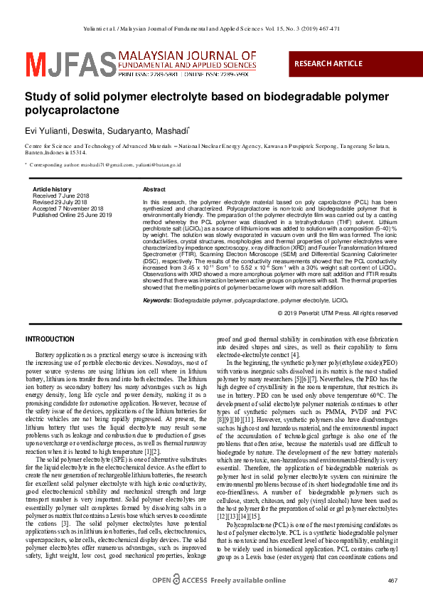 (PDF) Study of solid polymer electrolyte based on biodegradable polymer ...