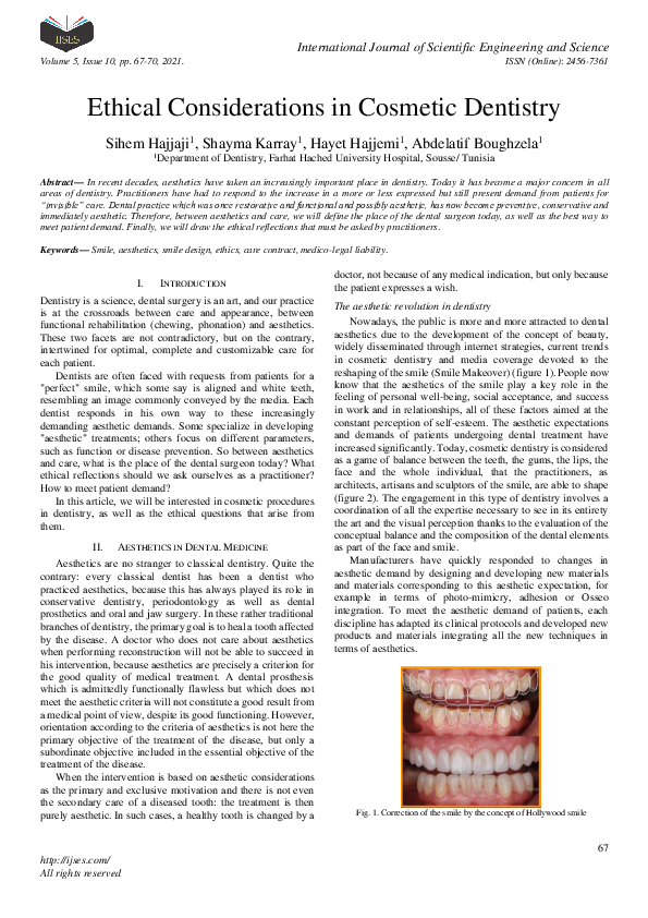 (PDF) Ethical Considerations in Cosmetic Dentistry IJSES Editor