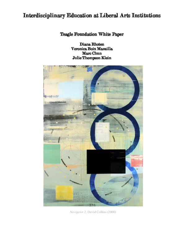 (PDF) Interdisciplinary education at liberal arts institutions