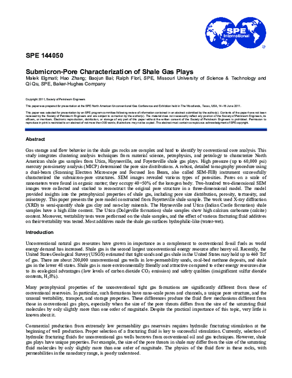 (PDF) Submicron-Pore Characterization of Shale Gas Plays