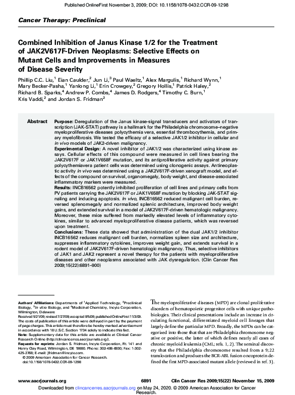 (PDF) Combined Inhibition of Janus Kinase 1/2 for the Treatment of ...