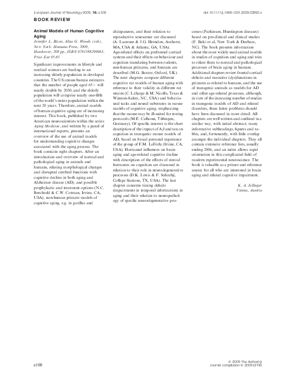 (PDF) Animal models of human cognitive aging Alisa Woods Academia.edu