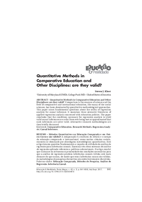 (PDF) Quantitative Methods in Comparative Education and Other ...