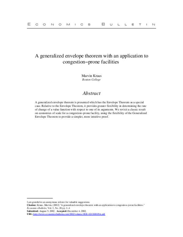 (PDF) A generalized envelope theorem with an application to congestion