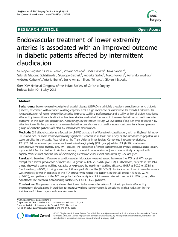 (PDF) Endovascular treatment of lower extremity arteries is associated ...