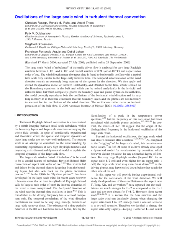(PDF) Oscillations of the large scale wind in turbulent thermal convection