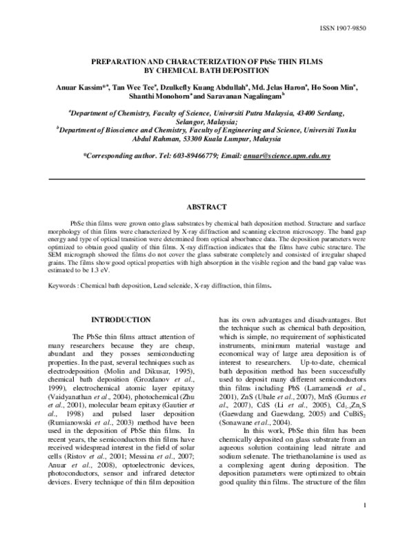 (PDF) Preparation and characterization of PbSe thin films by chemical ...
