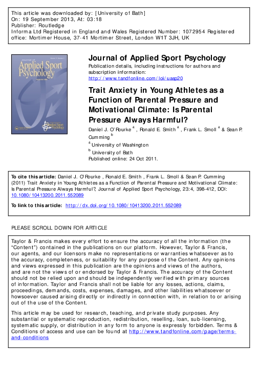 (PDF) Trait Anxiety in Young Athletes as a Function of Parental