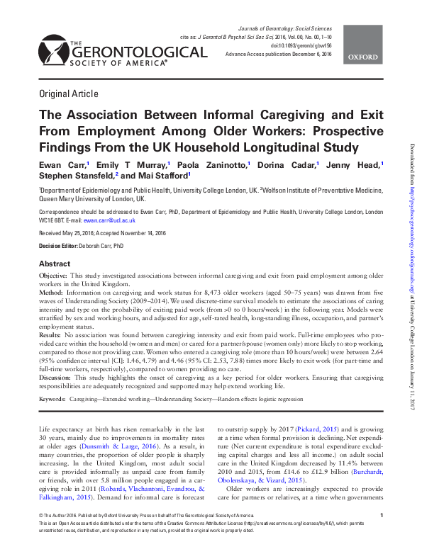 (PDF) The Association Between Informal Caregiving and Exit From ...