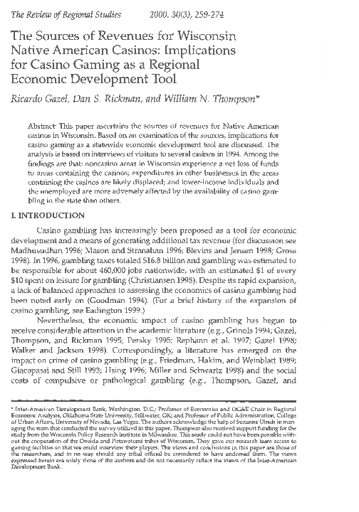 (PDF) The Sources of Revenue for Wisconsin Native American Casinos ...