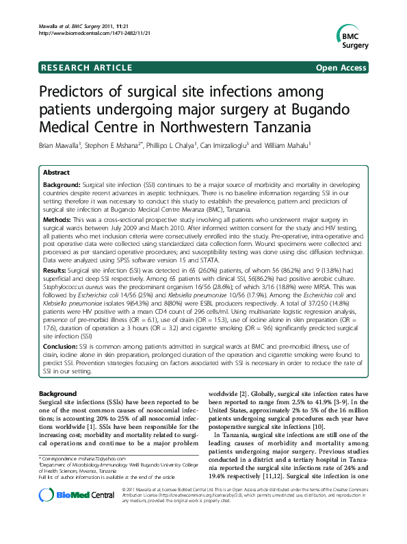 (PDF) Predictors of surgical site infections among patients undergoing ...