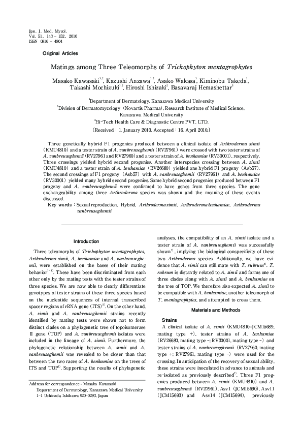 (PDF) Matings among Three Teleomorphs of Trichophyton mentagrophytes