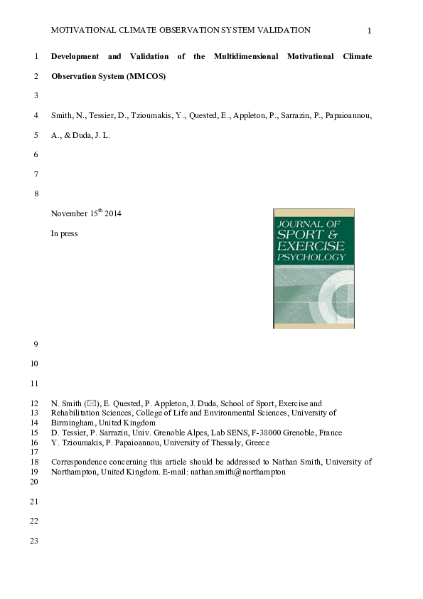 (PDF) Development and validation of a multidimensional measure of sport ...