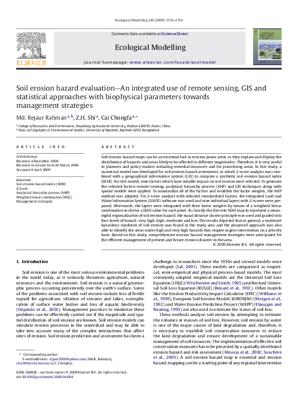 (PDF) Soil erosion hazard evaluation--An integrated use of remote ...