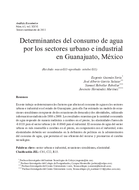 (PDF) Determinantes del consumo de agua por los sectores urbano e ...