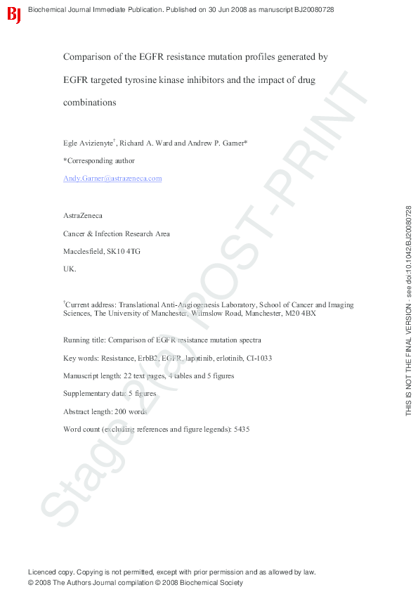 (PDF) Comparison of the EGFR resistance mutation profiles generated by ...
